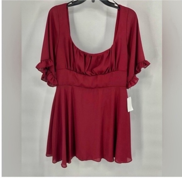 NWT B Darling Burgundy Flutter Boho Chic Lined Zip Above Knee Holiday Dress 14 - Picture 1 of 4